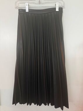 Zara Black pleather Pleated Midi Skirt